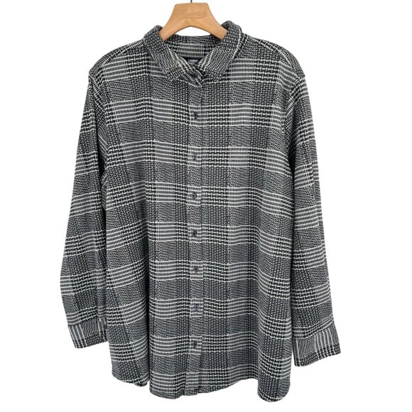Lands' End Women's Plus Size 2X Black gray Plaid  Shirt ponte knit shacket - Picture 1 of 11